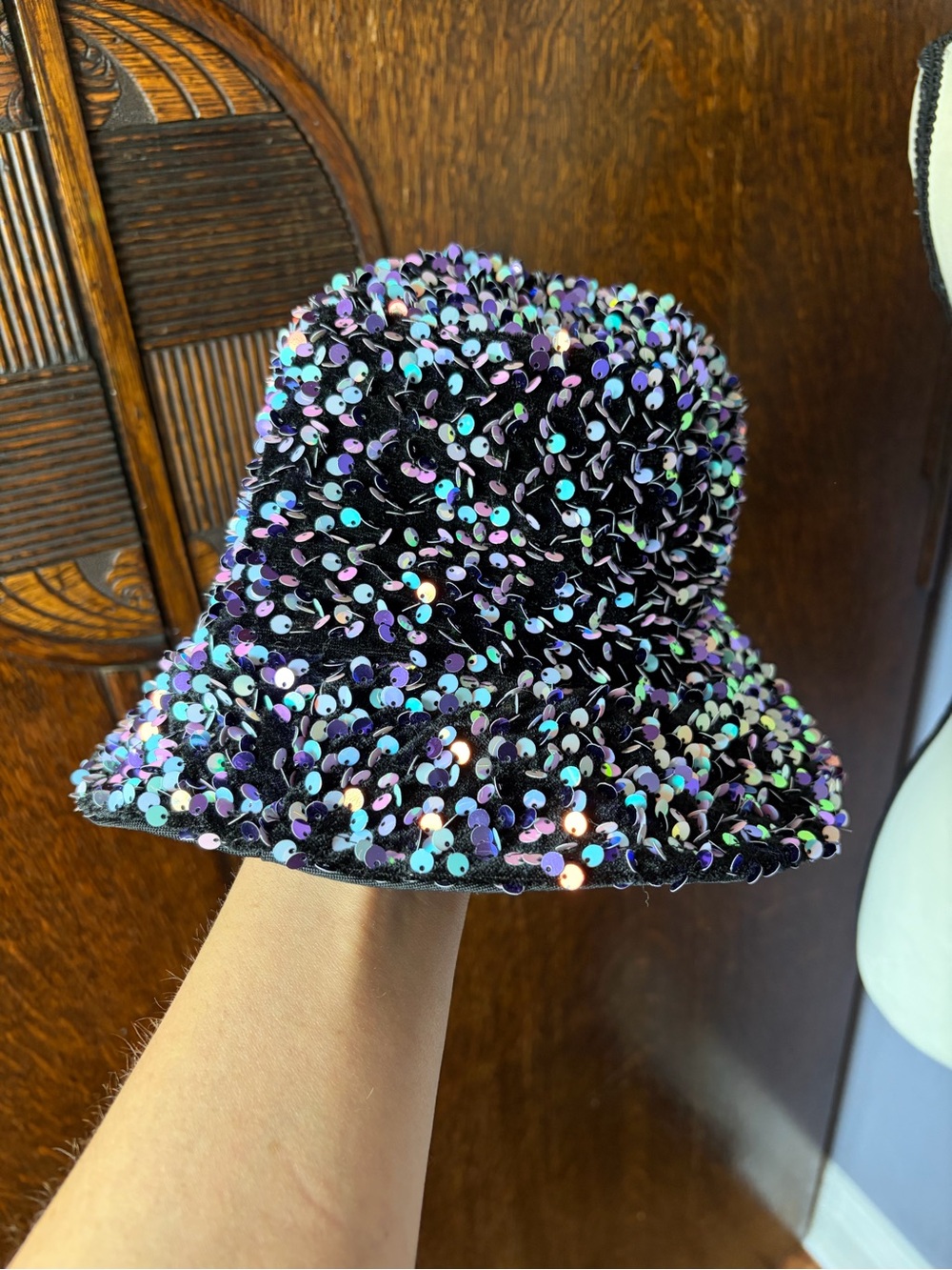 Source Unknown Black Sequin Bucket Hat with Iridescent Accents - Picture 3 of 6